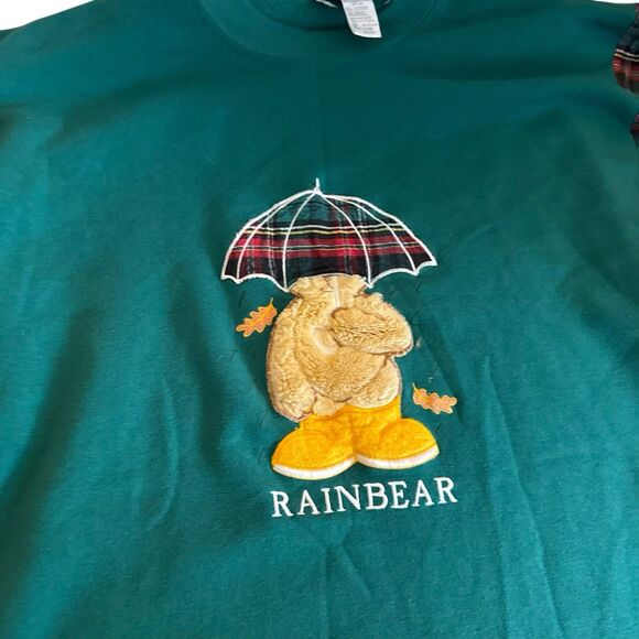 Vintage 90s Night Gear Sweatshirt Nightgown One Size Teddy Rain Bear Plaid Comfy - Picture 2 of 12